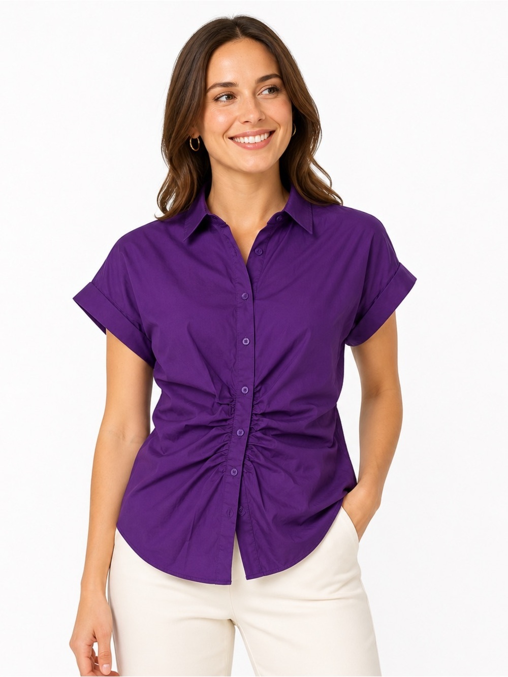 Lauren Ralph Lauren Ruched Button Down Shirt Purple